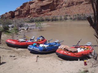 Customer Review Photo - 15' Saturn Whitewater Raft on Multi-Day Camping Trip - Also Showing Older 14' and 16' Saturn Raft Models