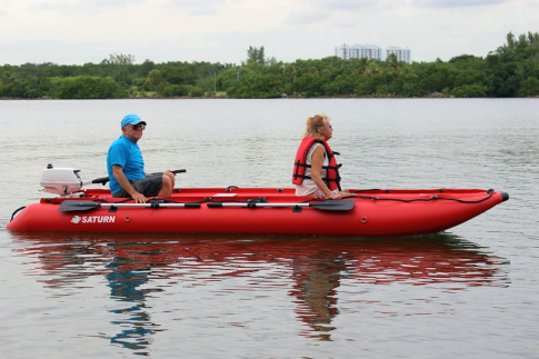 15' Saturn KaBoat SK470 - Red - On the Water with Plenty of Room Between