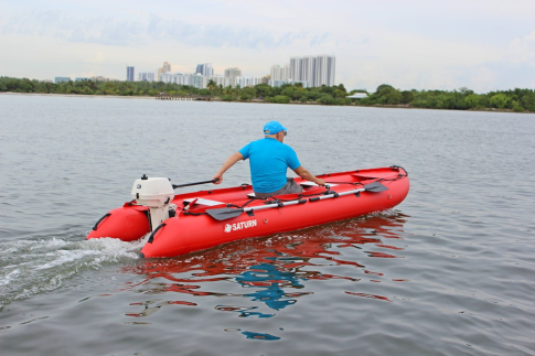15' Saturn KaBoat SK470 - Red - On Plane with the 3 HP