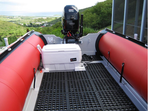 Customer Photo - 14' Saturn Inflatable Boat - Red - Wood Floor
